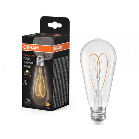 OSRAM E27 LED VINTAGE Heart Filament Lampe dimmbar klar 7,2W wie 60W warmweißes gemütliches Licht